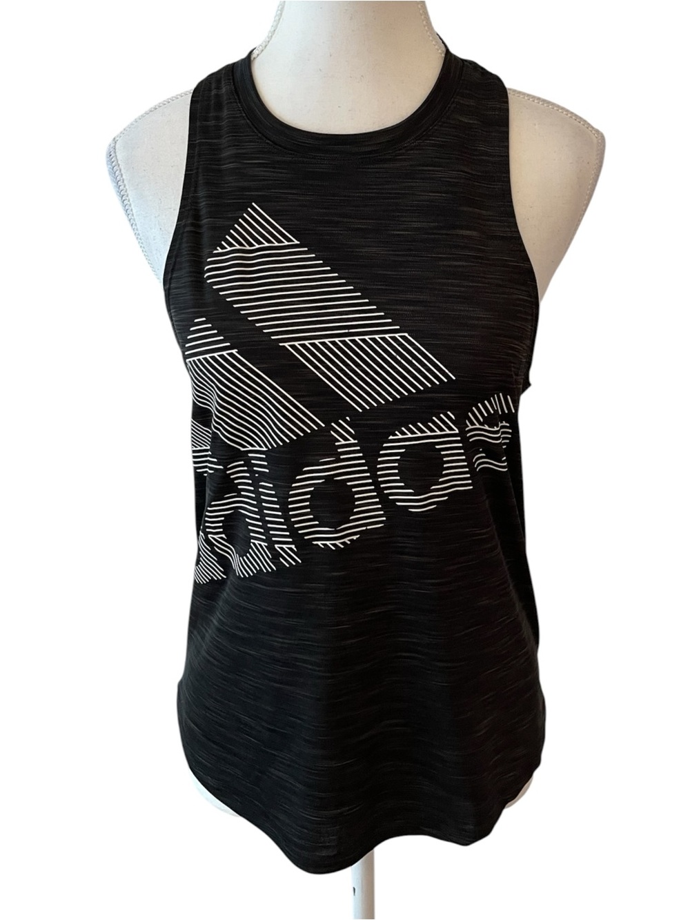 adidas Grey Tank with White Striped Logo Graphic XS